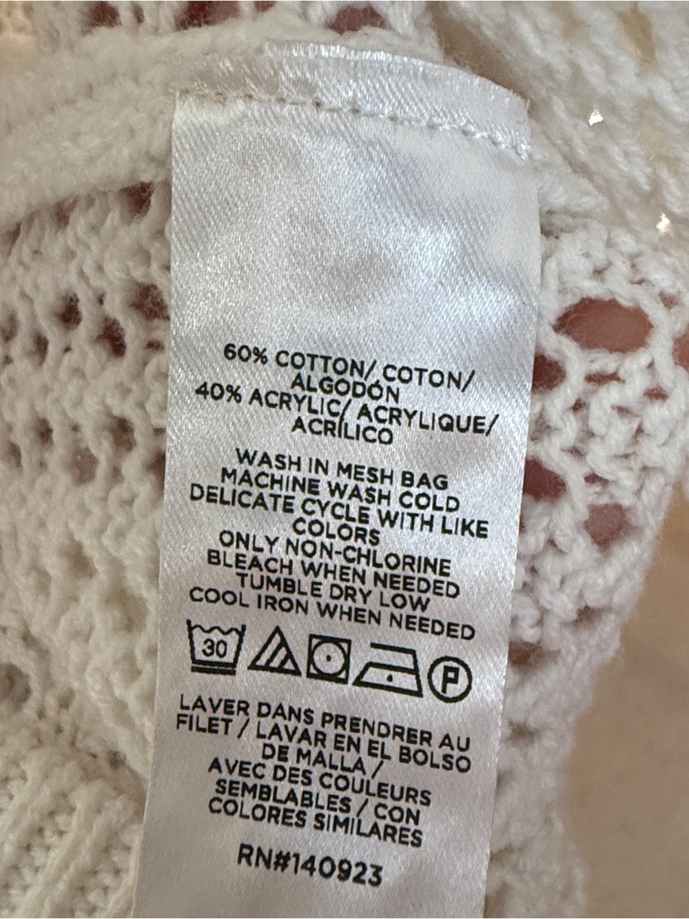 LOFT Ivory Open-Knit Lace top with Ribbed Neck - Picture 4 of 4
